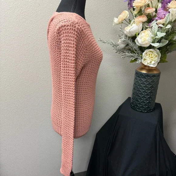 Papaya Pink Textured Knit Sweater M Long Sleeve Crisscross Back Fall Winter - Picture 4 of 7